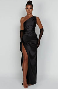 Violetta | Damen One Shoulder Maxikleid in Schwarz
