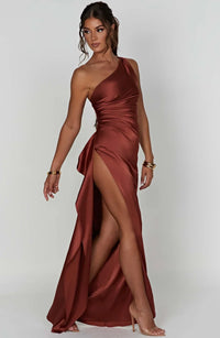 Violetta | Damen One Shoulder Maxikleid in Dunkelrosa