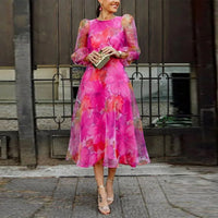 Viviana | Damen Midi Blumenkleid mit Ballonärmeln in Rosa