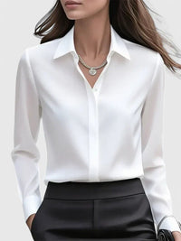 Vivienne | Damen Langarm Hemdbluse mit Kragen in Weiß