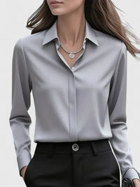 Vivienne | Damen Langarm Hemdbluse mit Kragen in Grau