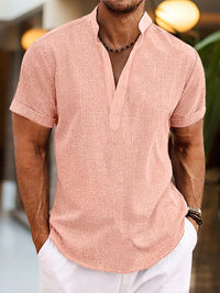 Daniel | Herren Sommer Henley Shirt Kurzarm Casual Komfort Urban in Rosa