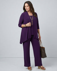 Wanda | Damen Dreiteiler Hosenanzug Set Weites Bein in Lila