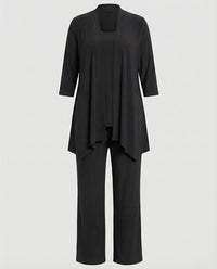 Wanda | Damen Dreiteiler Hosenanzug Set Weites Bein in Schwarz