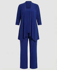 Wanda | Damen Dreiteiler Hosenanzug Set Weites Bein in Blau