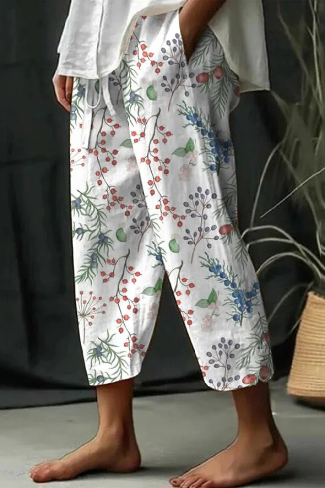 Damen Sommerhose mit grafischem Print und Taschen