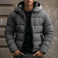 Herren Kapuzen-Winterjacke mit Taschen und Kordelzug in Grau