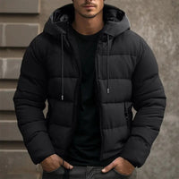 Herren Kapuzen-Winterjacke mit Taschen und Kordelzug in Schwarz