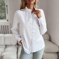 Elegante Bluse Damen langärmelig mit Knopfleiste in Weiß