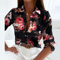 Elle | Schicke Bluse mit Kragen in Schwarze rosa Blumen