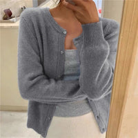 Sofia | Damen Klassiker Aufgesetzte Taschen Strickjacke in Grau