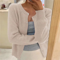 Sofia | Damen Klassiker Aufgesetzte Taschen Strickjacke in Beige