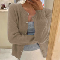 Sofia | Damen Klassiker Aufgesetzte Taschen Strickjacke in Khaki