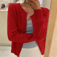 Sofia | Damen Klassiker Aufgesetzte Taschen Strickjacke in Rot