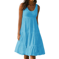 Mila | Damen Stufenkleid Ärmellos Midi Rüschen Sommer in Hellblau