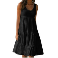 Mila | Damen Stufenkleid Ärmellos Midi Rüschen Sommer in Schwarz