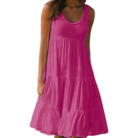 Mila | Damen Stufenkleid Ärmellos Midi Rüschen Sommer in Rosarot
