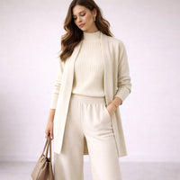 Emma | Damen Drei-Teile Lounge Set mit Cardigan in Weiß