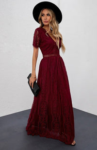 Maxikleid ohne Ärmel mit Spitzen-Details für Damen | Ideal für formelle Anlässe in Weinrot