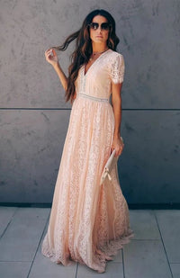 Maxikleid ohne Ärmel mit Spitzen-Details für Damen | Ideal für formelle Anlässe in Rosa