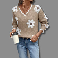 Camila | Damen V-Ausschnitt Langarmpullover in Khaki