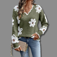 Camila | Damen V-Ausschnitt Langarmpullover in Grün