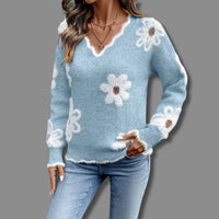 Camila | Damen V-Ausschnitt Langarmpullover in Hellblau