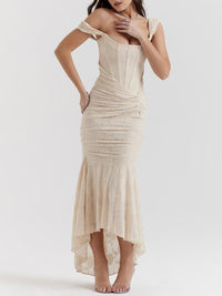 Rosie | Damen-Jacquardkleid mit Spitzenkorsett, Raffungen und Meerjungfrausaum in Weiß