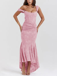 Rosie | Damen-Jacquardkleid mit Spitzenkorsett, Raffungen und Meerjungfrausaum in Rosa