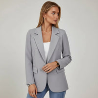 Victoire | Damen Blazer Klassisch Reverskragen Einknopf Elegant Business in Grau