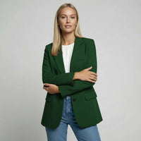 Marianne | Damen Langer Blazer Zweiknopf Klappentaschen Elegant Business in Grün