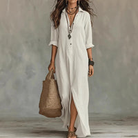 Xandra | Damen Maxi Hemdblusenkleid in Weiß
