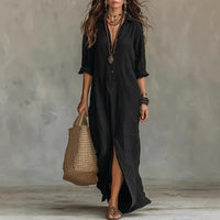 Xandra | Damen Maxi Hemdblusenkleid in Schwarz