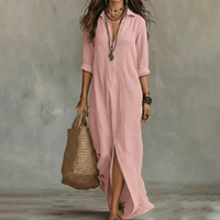 Xandra | Damen Maxi Hemdblusenkleid in Rosa