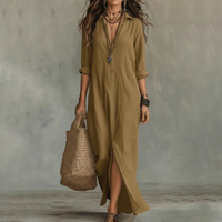 Xandra | Damen Maxi Hemdblusenkleid in Khaki