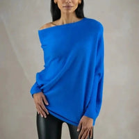 Xanthe | Damen Asymmetrischer Off-Shoulder Pullover in Blau