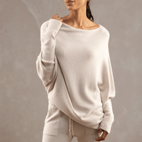 Xanthe | Damen Asymmetrischer Off-Shoulder Pullover in Beige