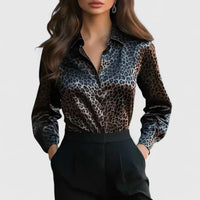 Xiomara | Damen Leopardenmuster Langarm Bluse in Schwarz