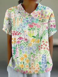 Noémie | Damen Bluse Hanfgewebe Herbst Blumenmuster Natürlich Casual in Gelb
