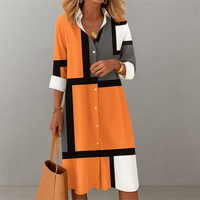 Zaria | Damen Geometrisches Muster Hemdkleid in Orange