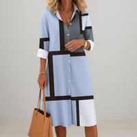 Zaria | Damen Geometrisches Muster Hemdkleid in Blau