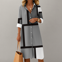 Zaria | Damen Geometrisches Muster Hemdkleid in Grau