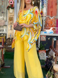 Tamsin | Damen Zweiteiler Set Oversize Bluse Palazzo Hose in Gelb