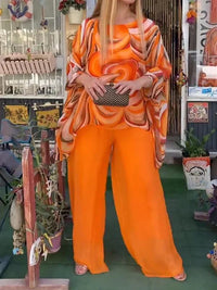 Tamsin | Damen Zweiteiler Set Oversize Bluse Palazzo Hose in Orange