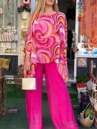 Tamsin | Damen Zweiteiler Set Oversize Bluse Palazzo Hose in Rosa