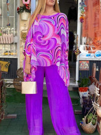 Tamsin | Damen Zweiteiler Set Oversize Bluse Palazzo Hose in Lila