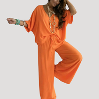 Zivana | Damen Zweiteiler V-Ausschnitt Weite Hose Set in Orange