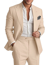 Zweiteiliger Leinenanzug für Herren in Beige/Weiß